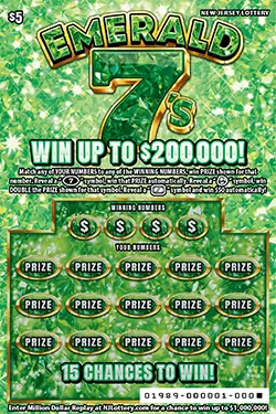 Emerald 7's New Jersey scratch-off ticket