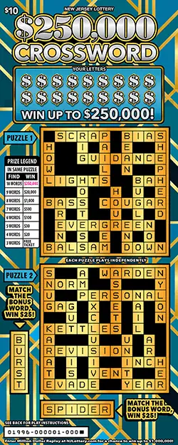 $250,000 Crossword New Jersey scratch-off ticket