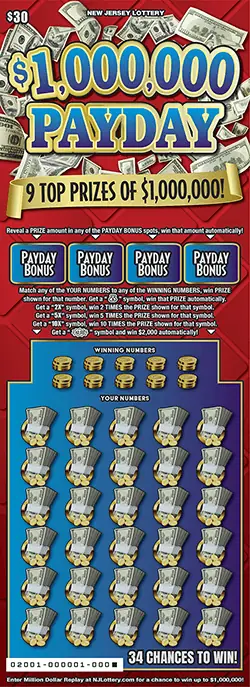 $1,000,000 Payday New Jersey scratch-off ticket