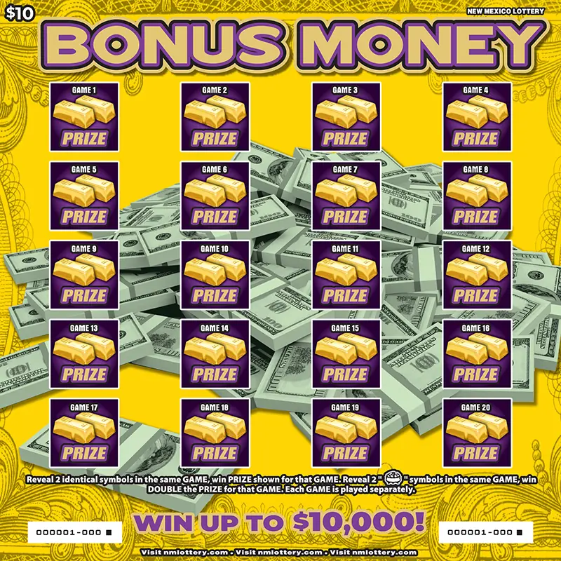 Bonus Money New Mexico scratcher ticket