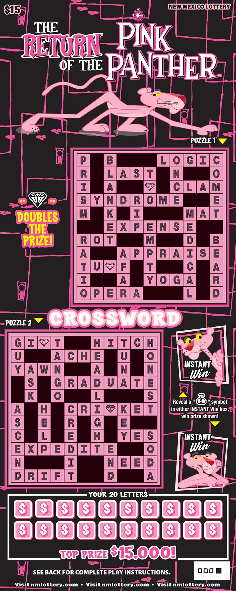 The Return of the Pink Panther™ Crossword New Mexico scratcher ticket