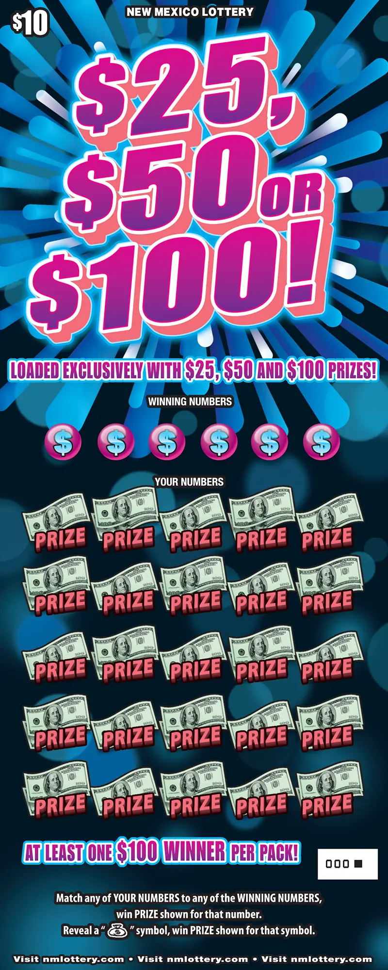 $25, $50 or $100! New Mexico scratcher ticket