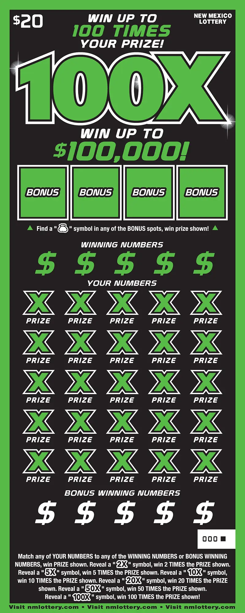 100X New Mexico scratcher ticket
