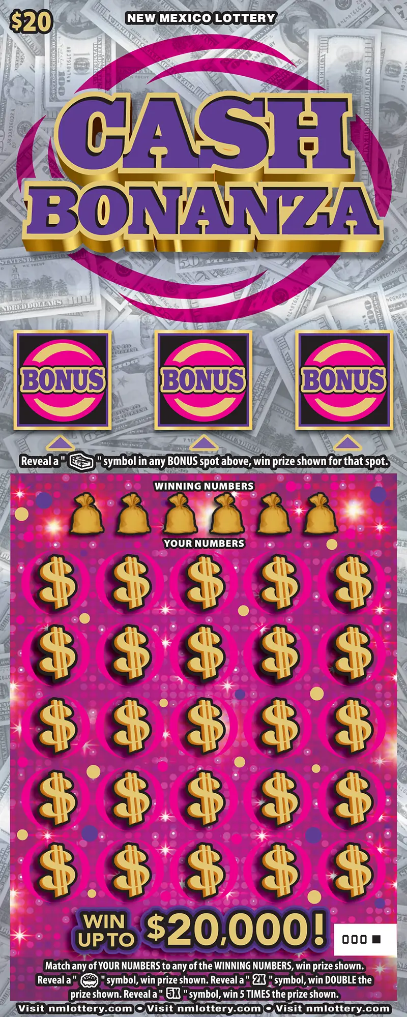 Cash Bonanza New Mexico scratcher ticket