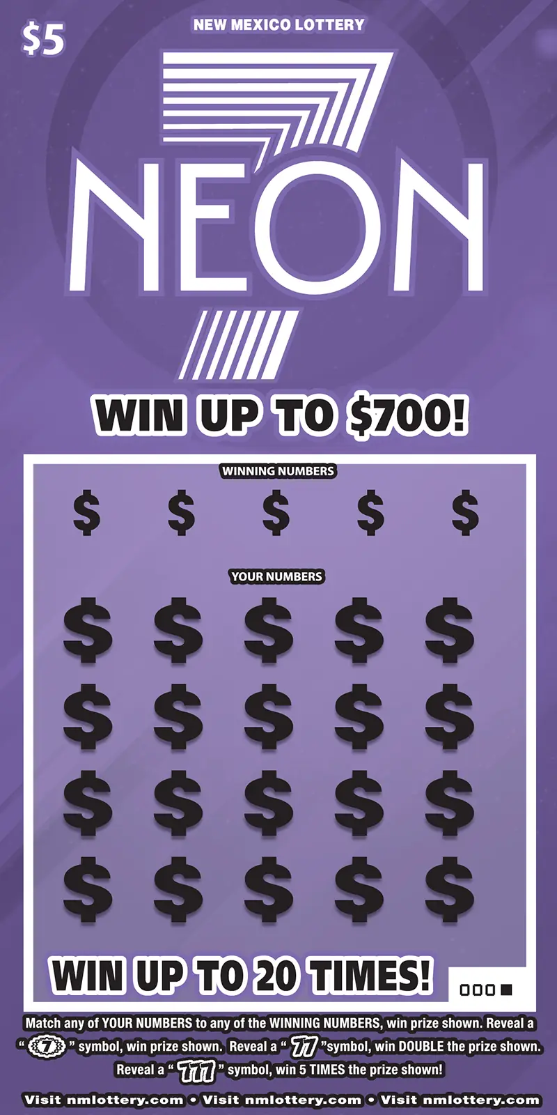 Neon 7 New Mexico scratcher ticket