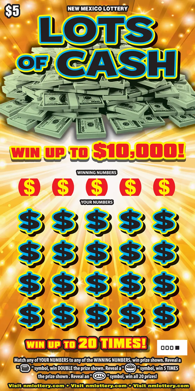 Lots of Cash New Mexico scratcher ticket