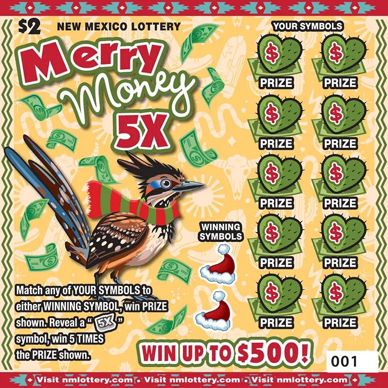 Merry Money 5X New Mexico scratcher ticket