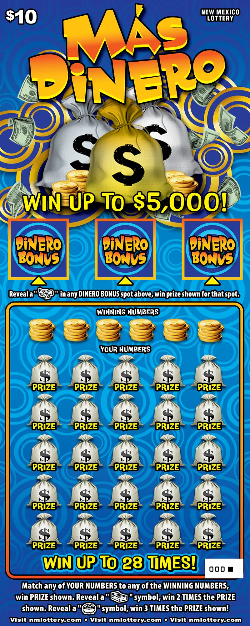 Más Dinero New Mexico scratcher ticket