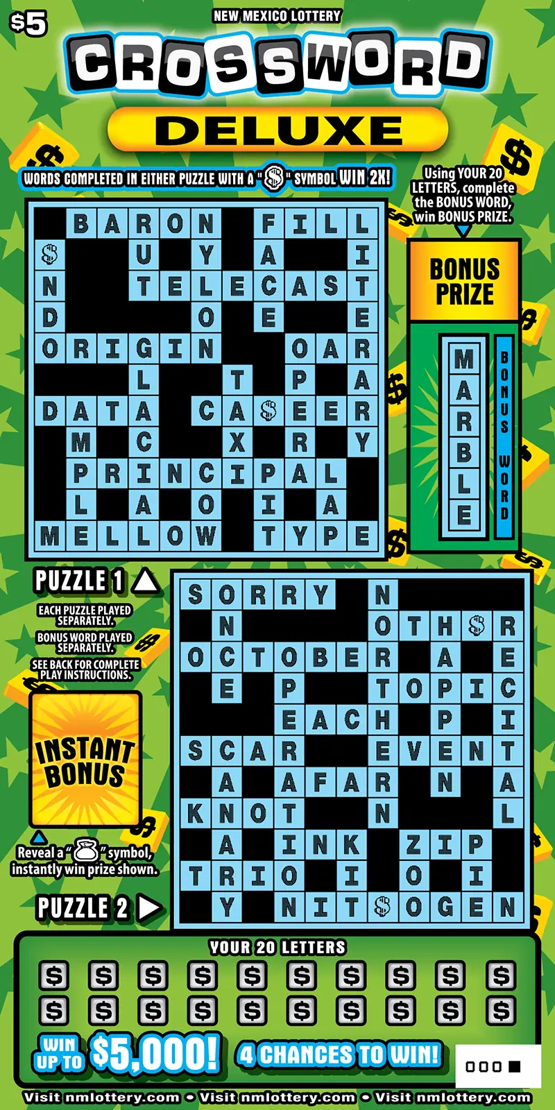 Crossword Deluxe New Mexico scratcher ticket