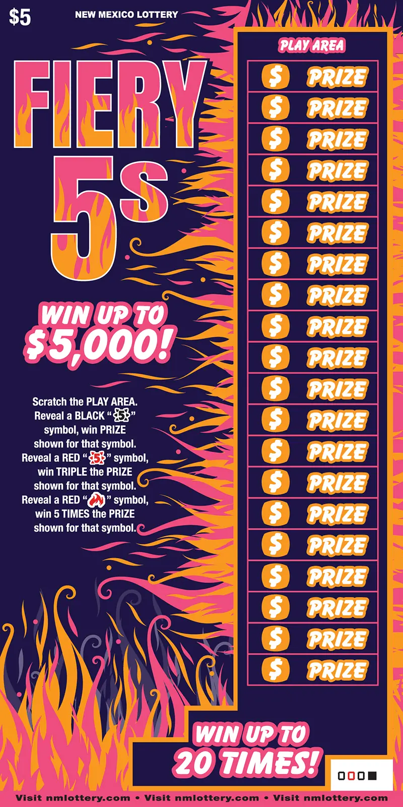Fiery 5s New Mexico scratcher ticket