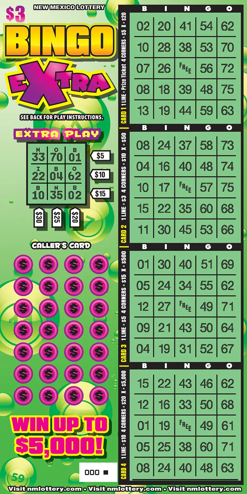 Bingo Extra New Mexico scratcher ticket