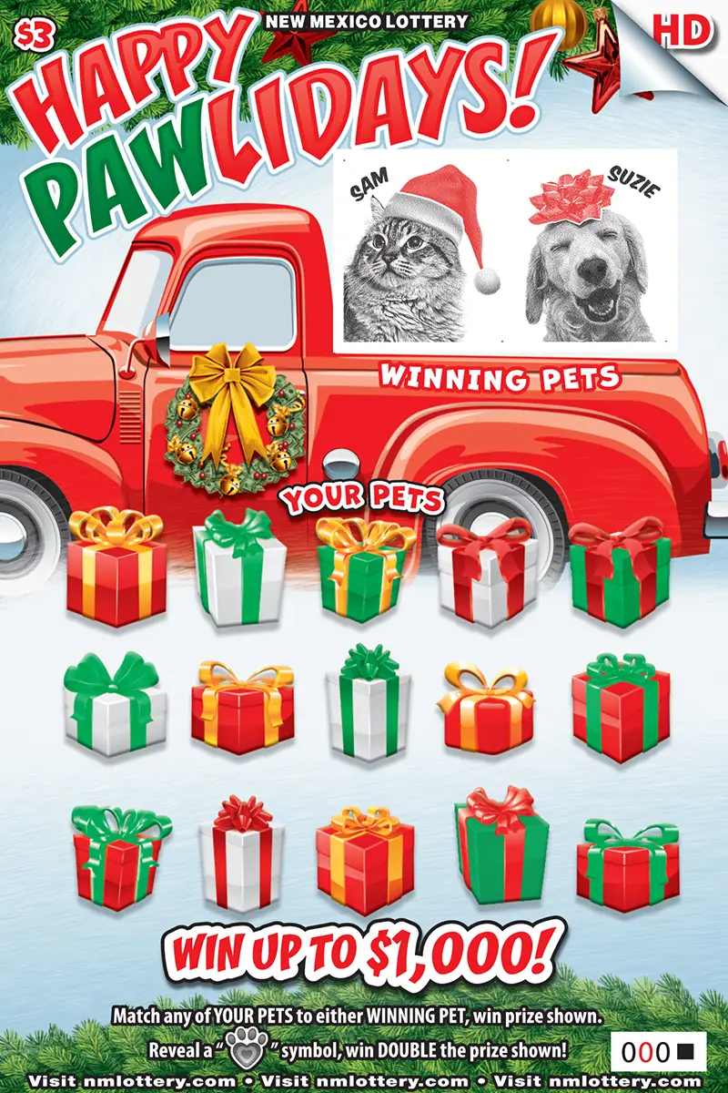 Happy Pawlidays! New Mexico scratcher ticket