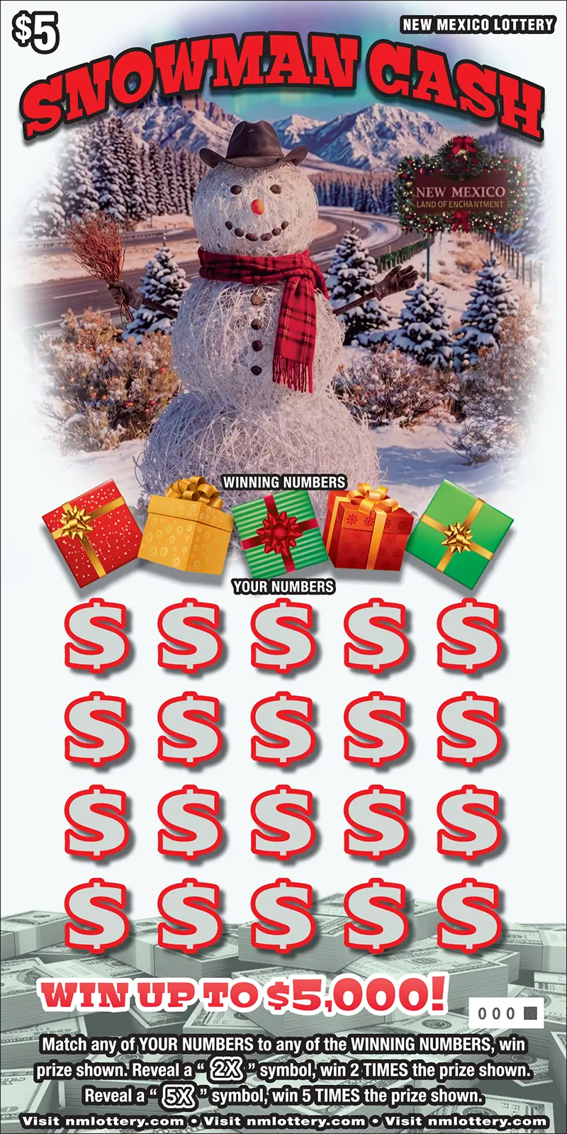 Snowman Cash New Mexico scratcher ticket