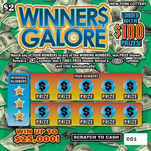 WINNER$ GALORE New York scratch-off ticket
