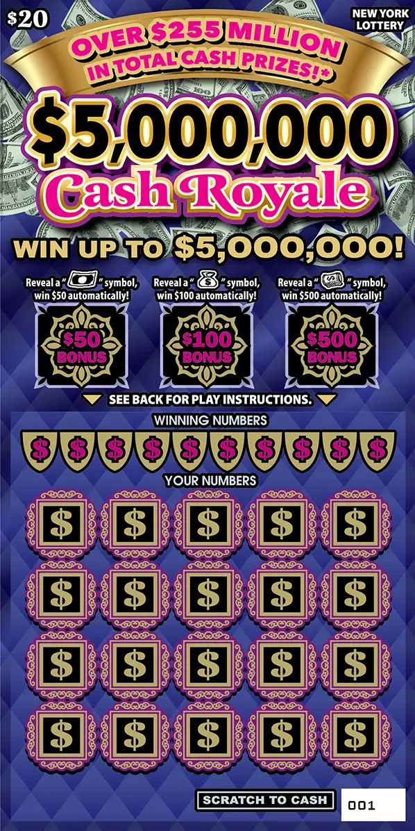 $5,000,000 CASH ROYALE New York scratch-off ticket