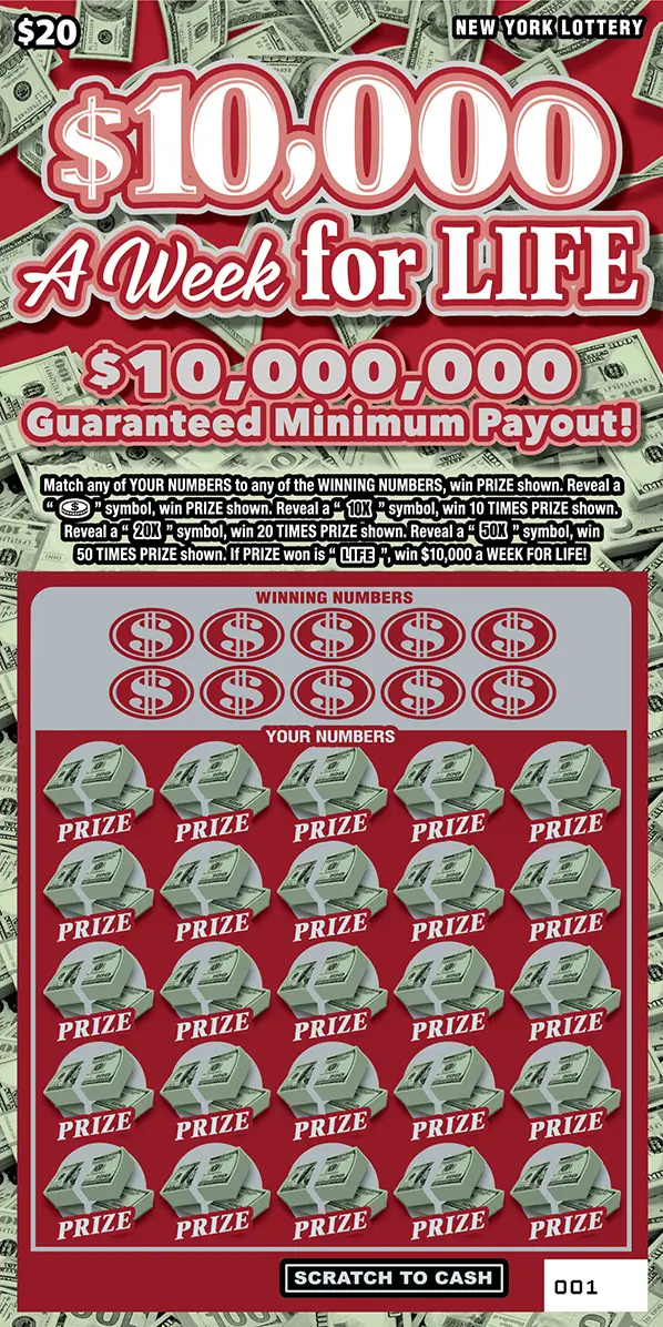 $10,000 A WEEK FOR LIFE New York scratch-off ticket