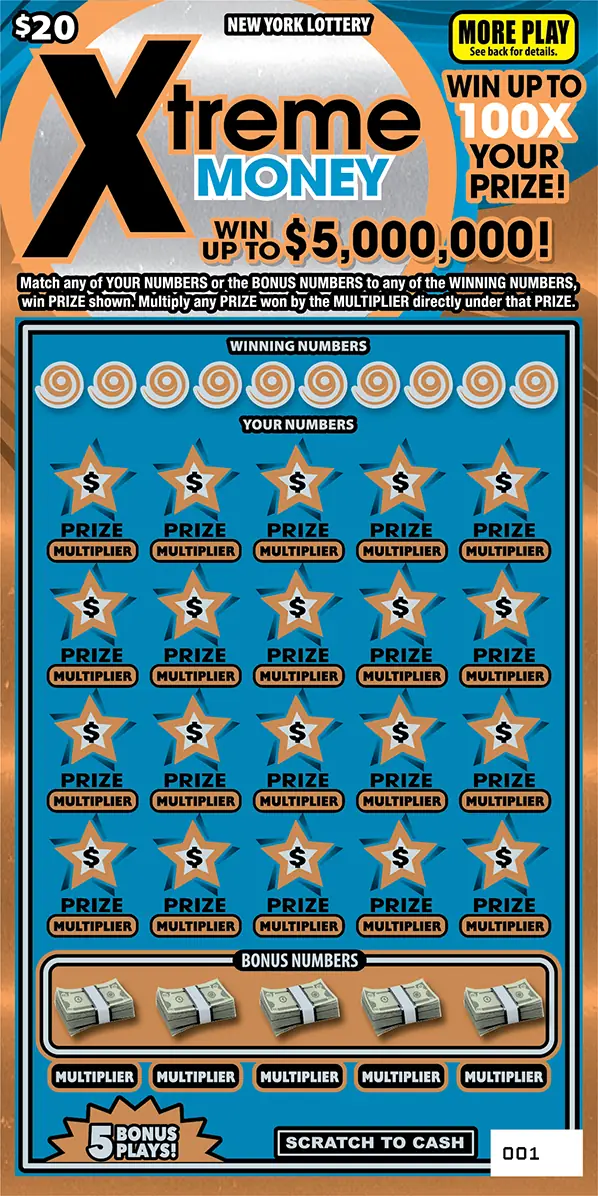 XTREME MONEY New York scratch-off ticket