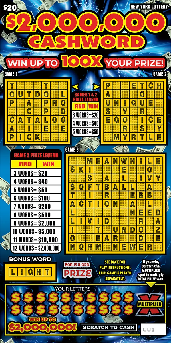 $2,000,000 CASHWORD New York scratch-off ticket
