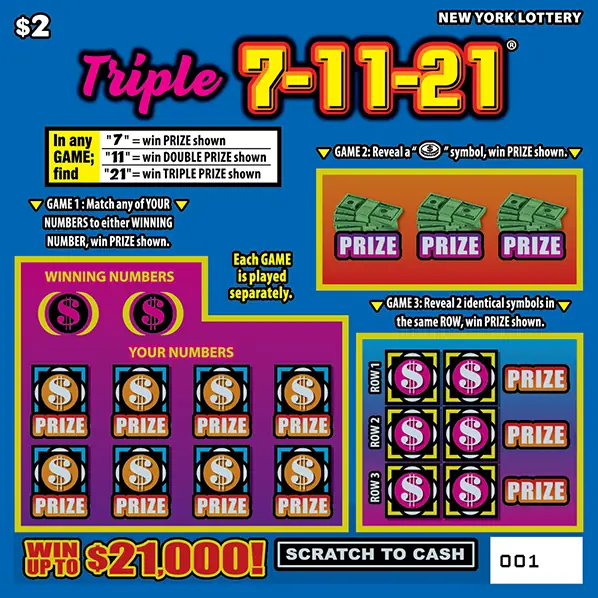 TRIPLE 7-11-21 New York scratch-off ticket