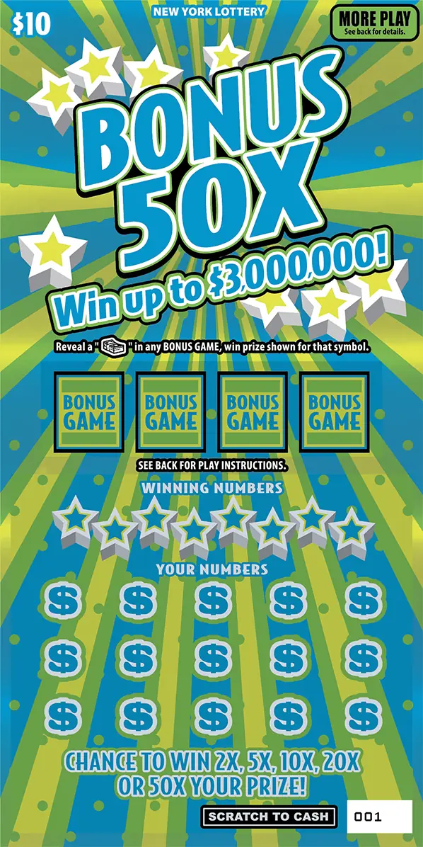 BONUS 50X New York scratch-off ticket