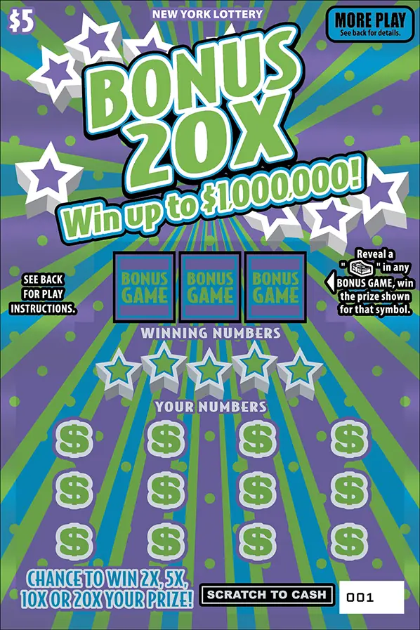 BONUS 20X New York scratch-off ticket