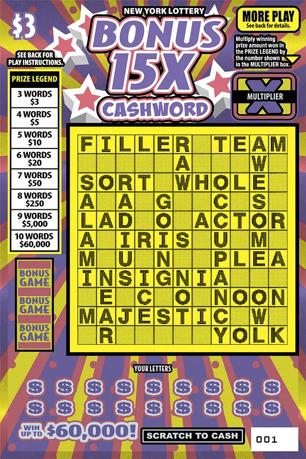 BONUS 15X CASHWORD New York scratch-off ticket