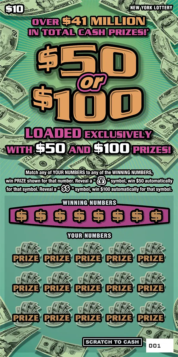 $50 OR $100 New York scratch-off ticket