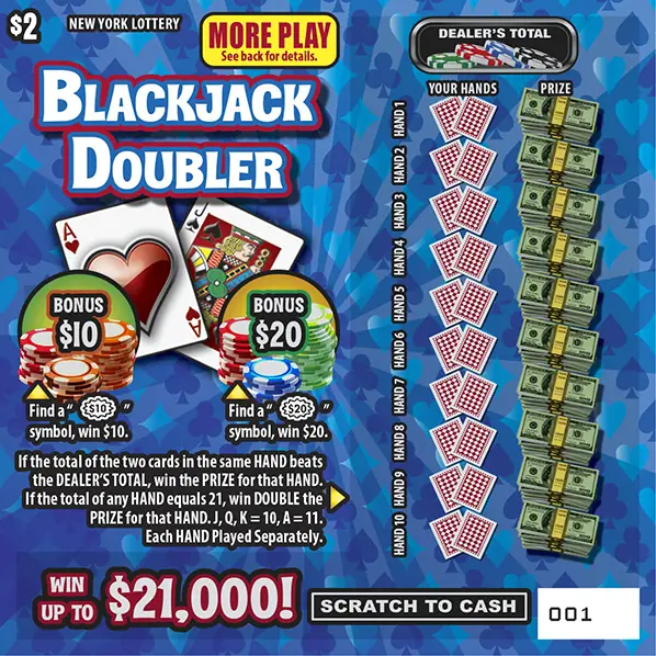 BLACKJACK DOUBLER New York scratch-off ticket