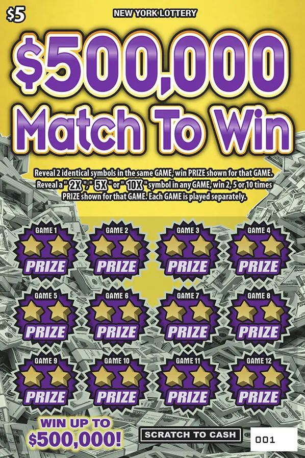 $500,000 MATCH TO WIN New York scratch-off ticket