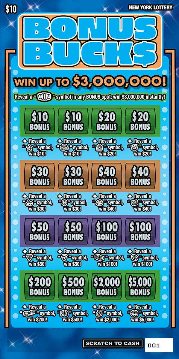 BONUS BUCKS New York scratch-off ticket