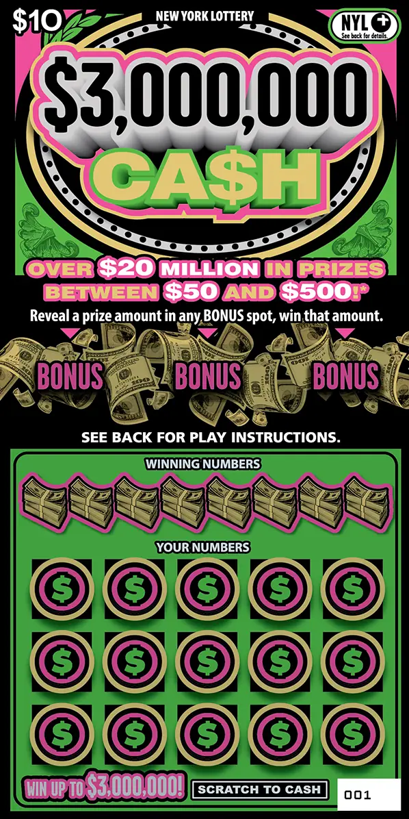 $3,000,000 CA$H New York scratch-off ticket