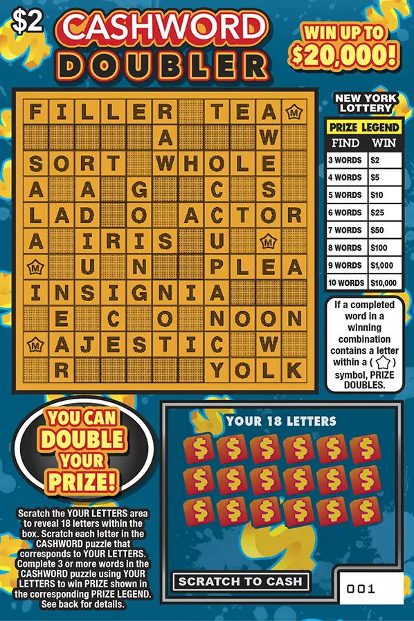 CASHWORD DOUBLER New York scratch-off ticket