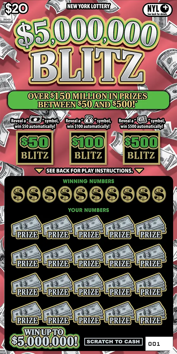$5,000,000 BLITZ New York scratch-off ticket