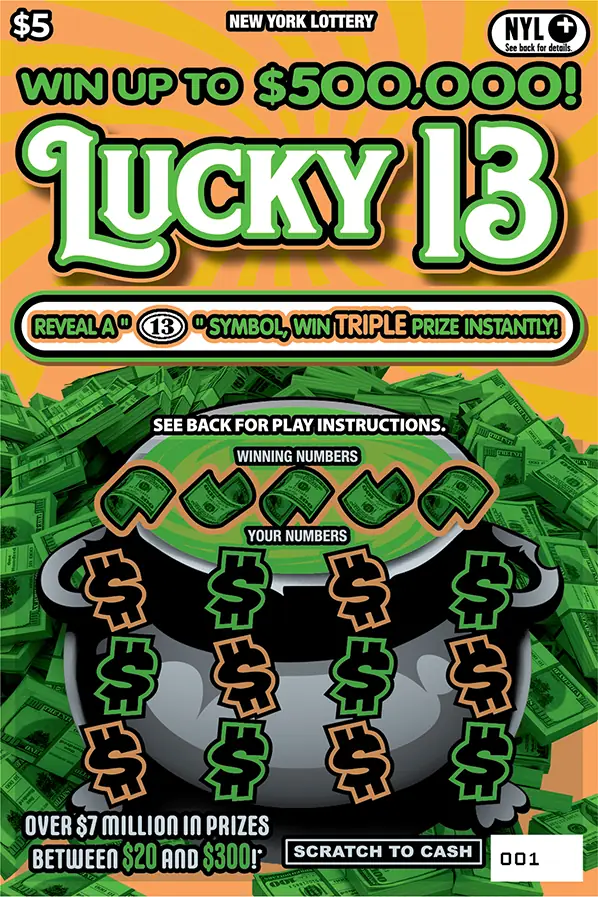 LUCKY 13 New York scratch-off ticket