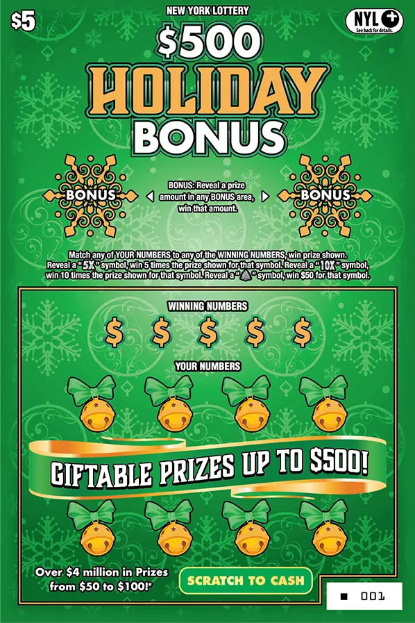 $500 HOLIDAY BONUS New York scratch-off ticket