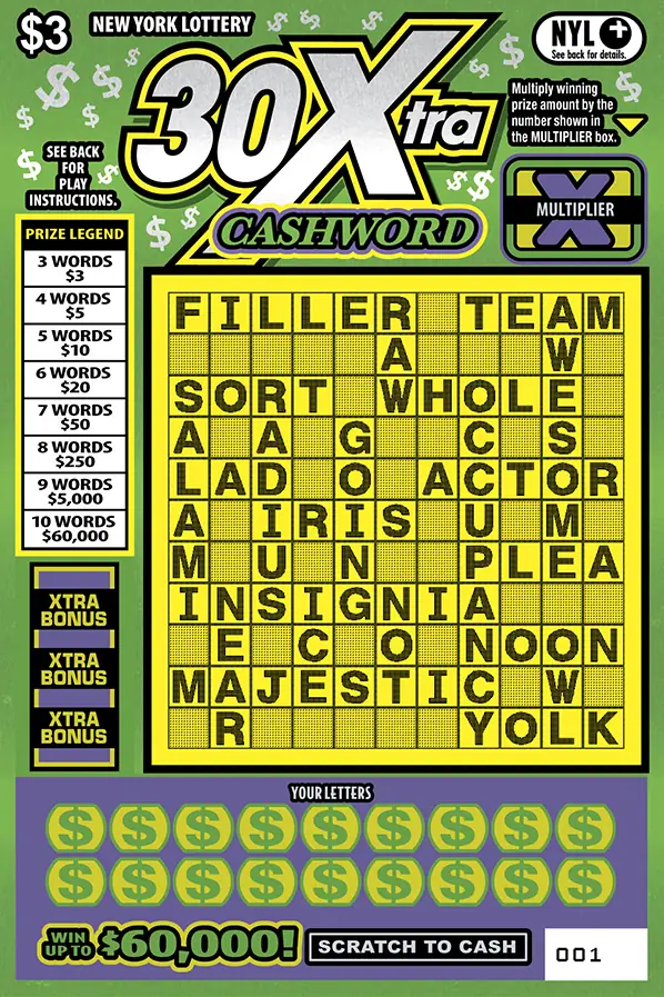 30Xtra CASHWORD New York scratch-off ticket