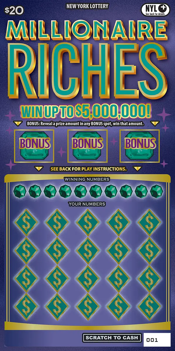 MILLIONAIRE RICHES New York scratch-off ticket