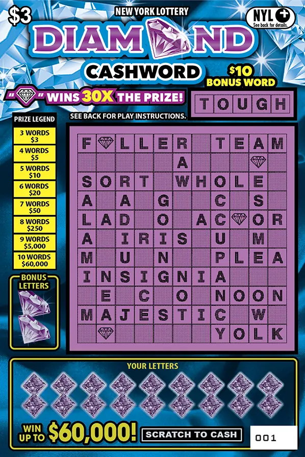 DIAMOND CASHWORD New York scratch-off ticket