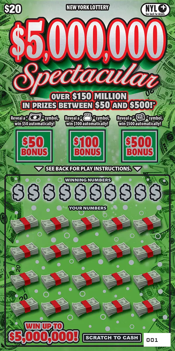 $5,000,000 SPECTACULAR New York scratch-off ticket