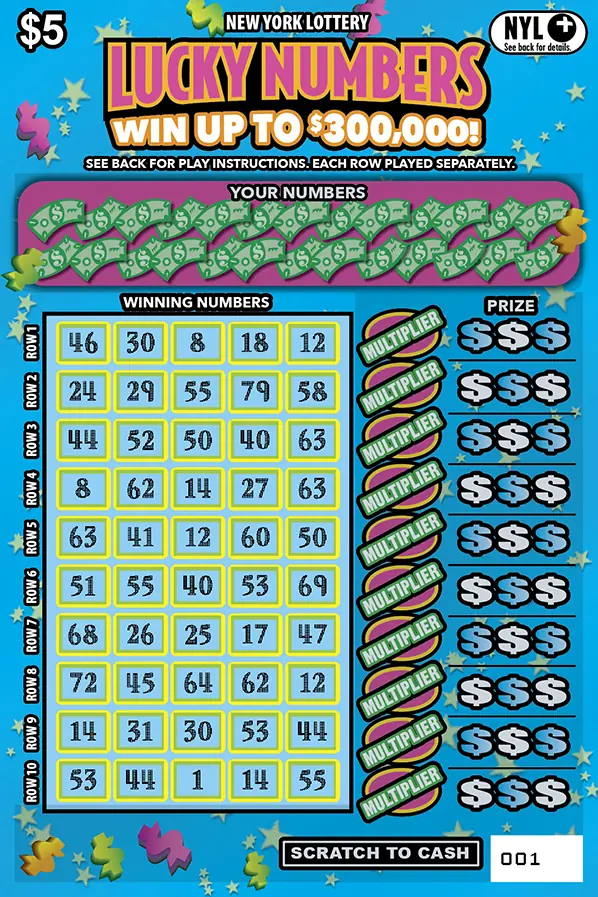 LUCKY NUMBERS New York scratch-off ticket