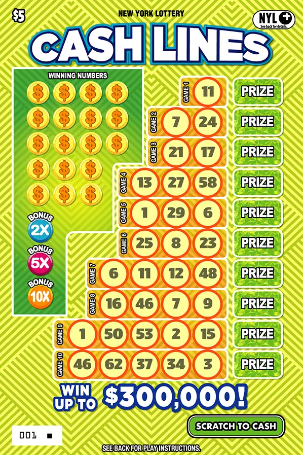 CASH LINES New York scratch-off ticket