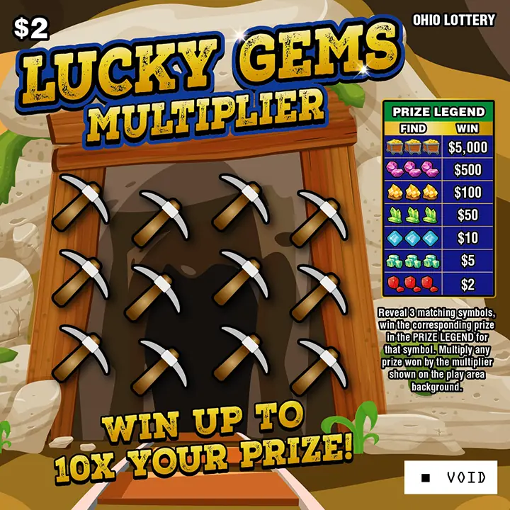 Lucky Gems Multiplier Ohio scratch-off ticket