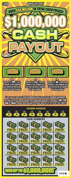 $1,000,000 Cash Payout Ohio scratch-off ticket