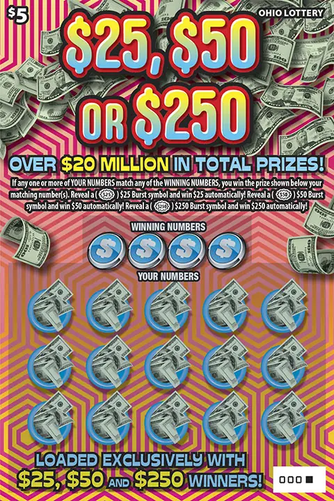 $25, $50 or $250 Ohio scratch-off ticket