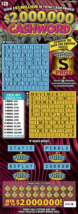 $2,000,000 Cashword Ohio scratch-off ticket