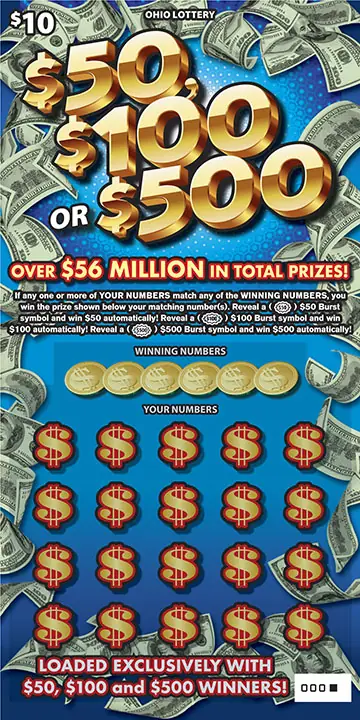 $50, $100 or $500 Ohio scratch-off ticket