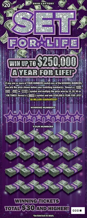 Set For Life Ohio scratch-off ticket