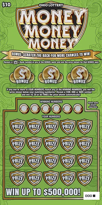 Money, Money, Money Ohio scratch-off ticket