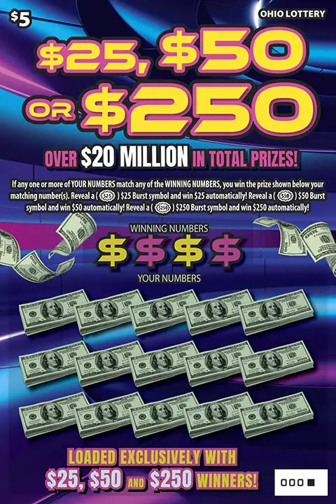 $25, $50 or $250 Ohio scratch-off ticket