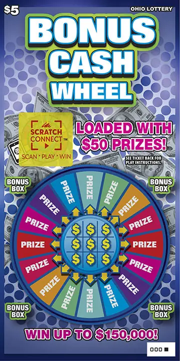 Bonus Cash Wheel Ohio scratch-off ticket